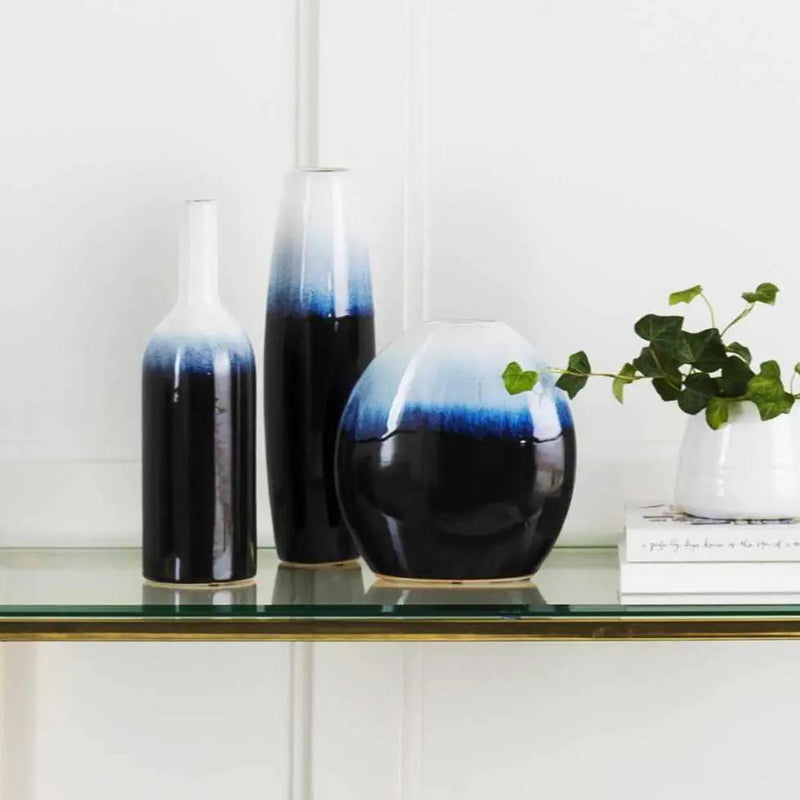 Pitfour Blue White Ceramic Outdoor Vase Set by Boutique Rugs