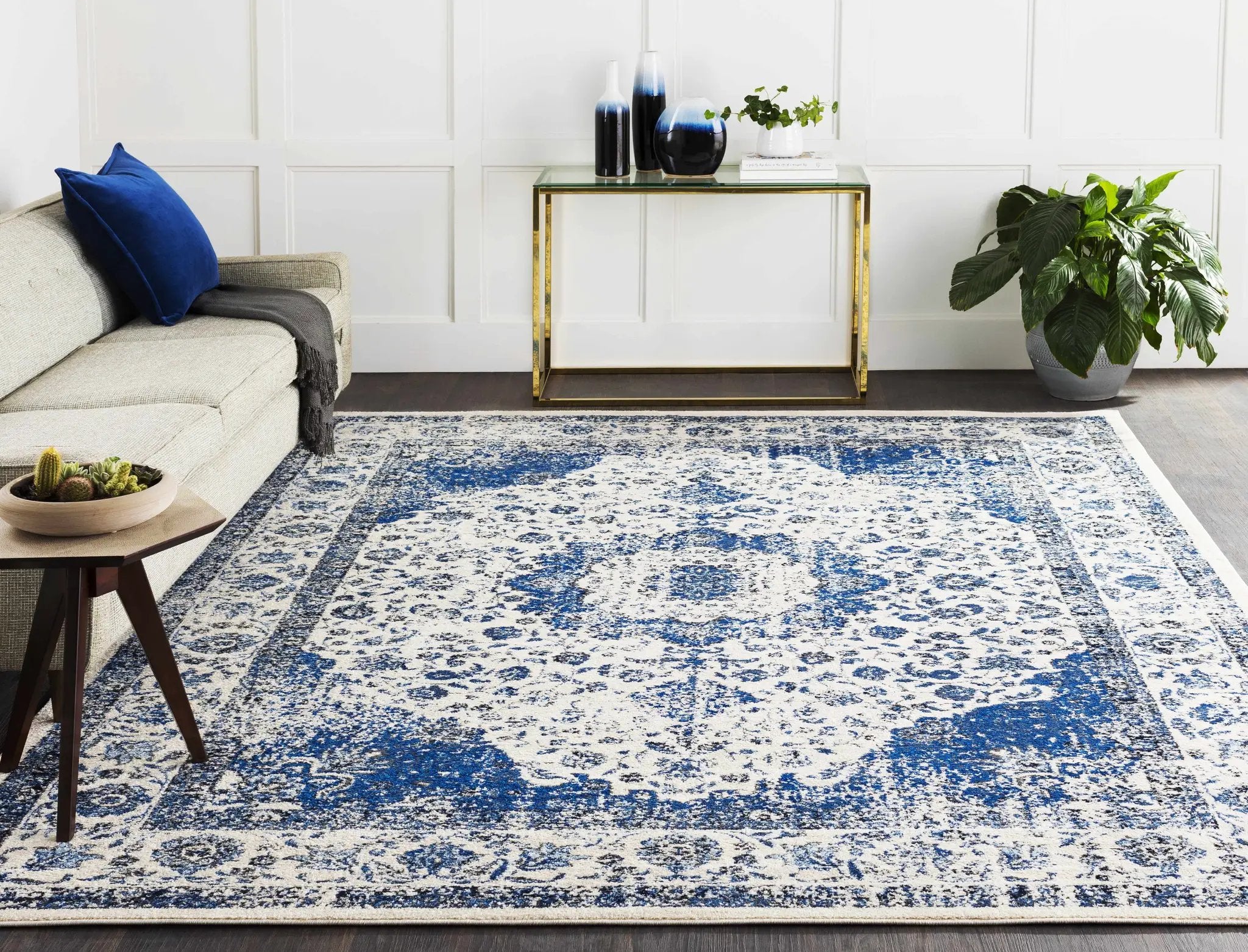 Pitfour Blue White Ceramic Outdoor Vase Set by Boutique Rugs