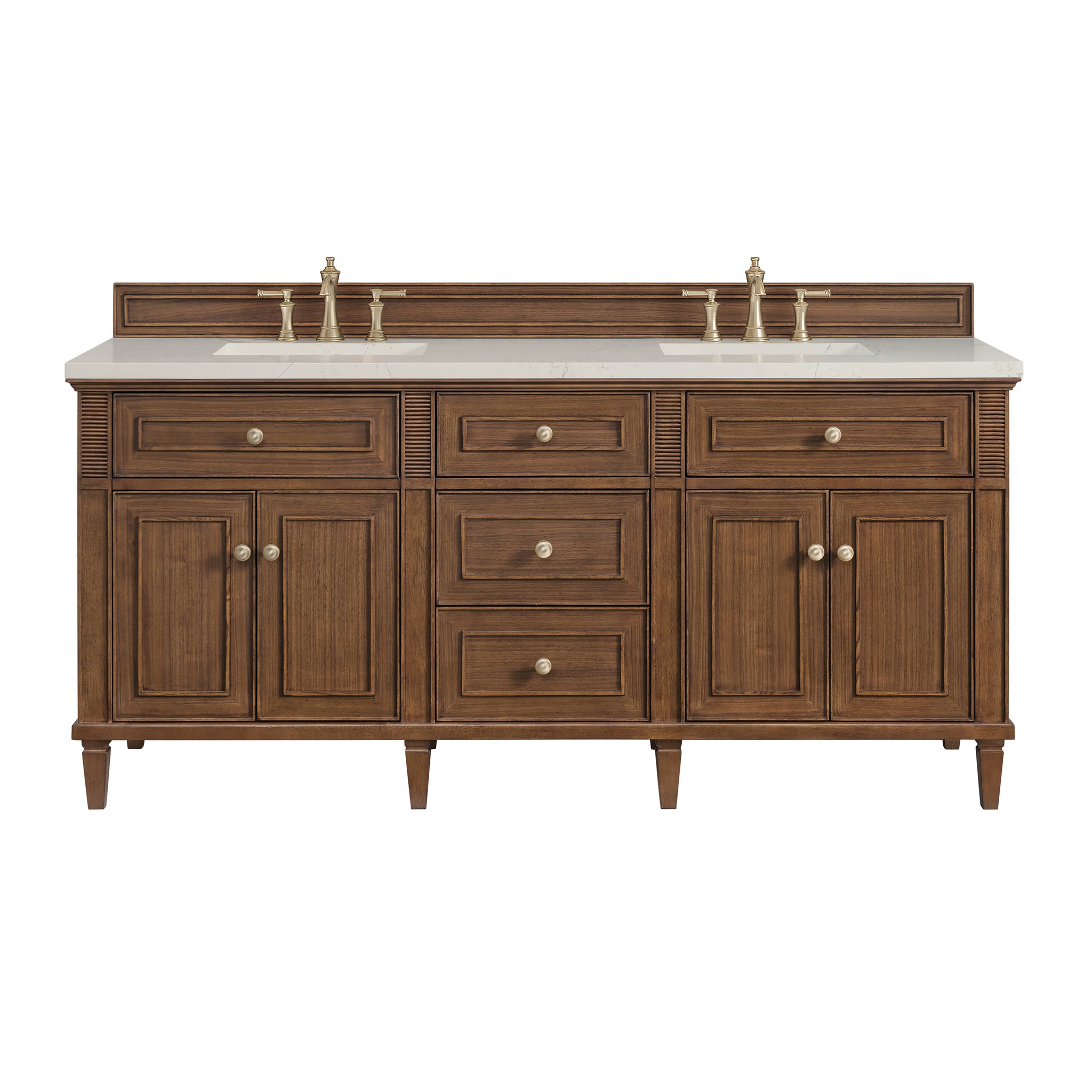 James Martin Lorelai 72" Double Bathroom Vanity, Mid-Century Walnut with Siberian countertop