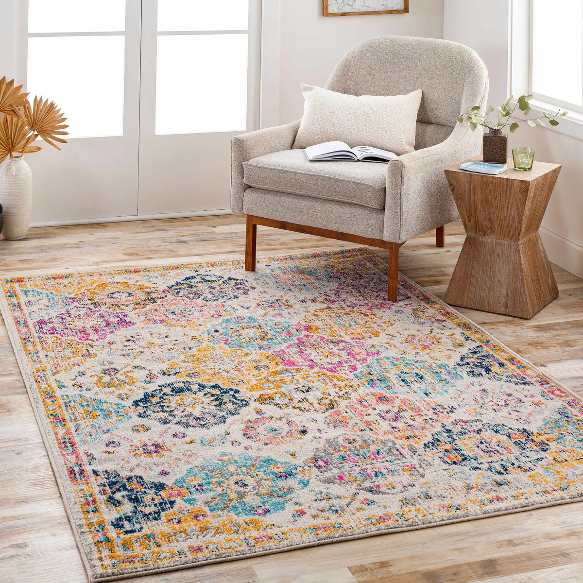 Custar Colorful Area Rug, installed in a room
