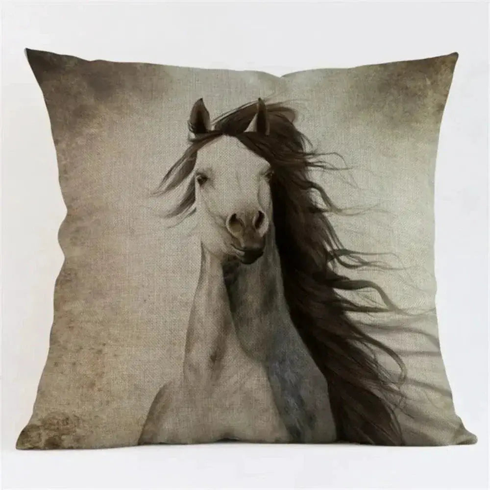 Cushion Cover - Decorative Horse Print Beige by House Of Avana