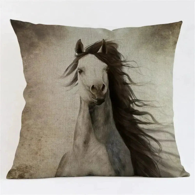 Cushion Cover - Decorative Horse Print Beige by House Of Avana