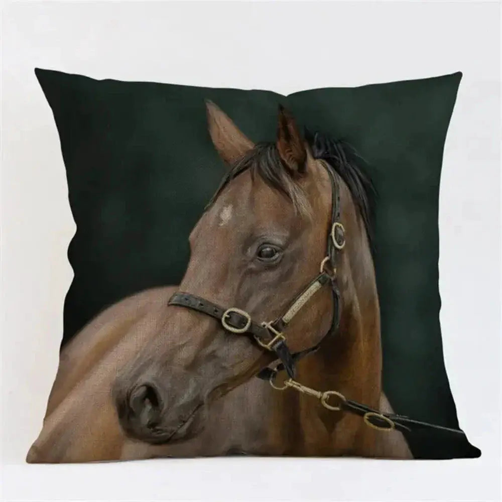 Cushion Cover - Decorative Horse Print Beige by House Of Avana