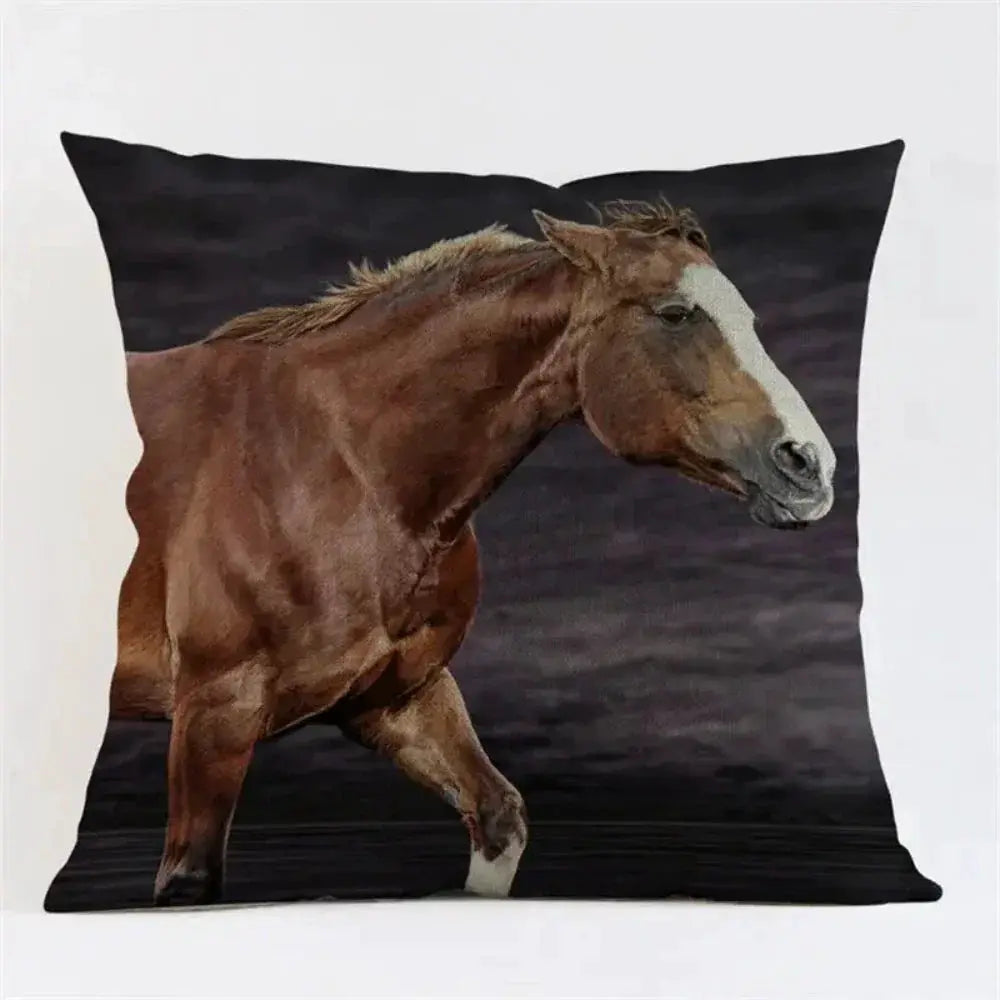 Cushion Cover - Decorative Horse Print Beige by House Of Avana