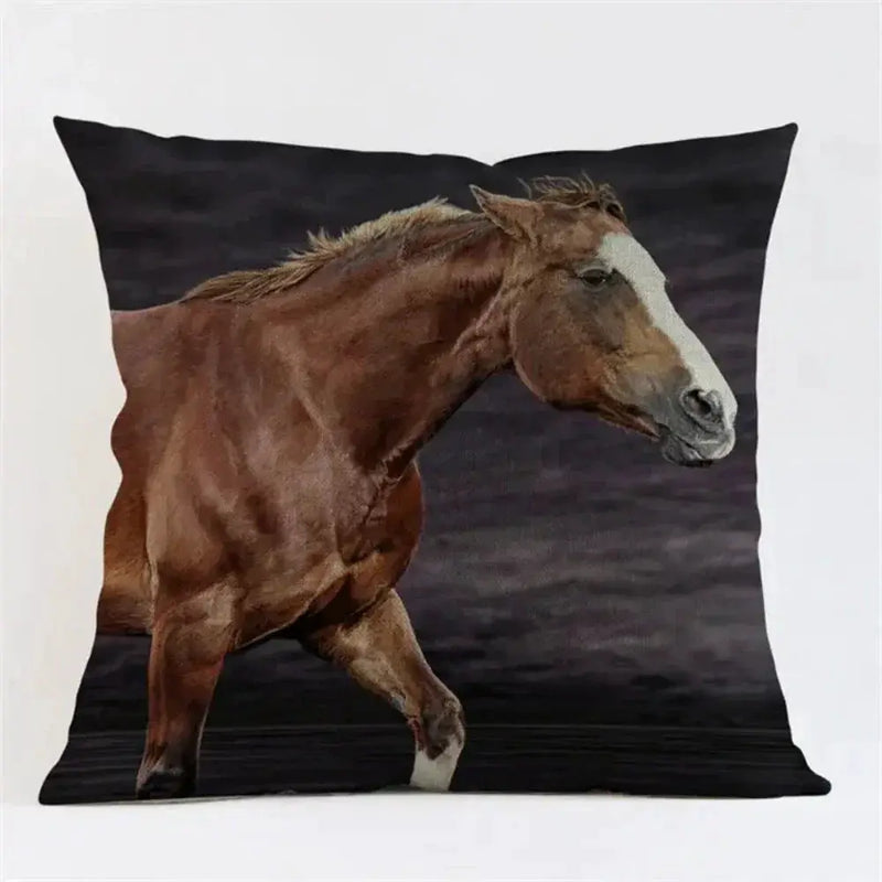 Cushion Cover - Decorative Horse Print Beige by House Of Avana