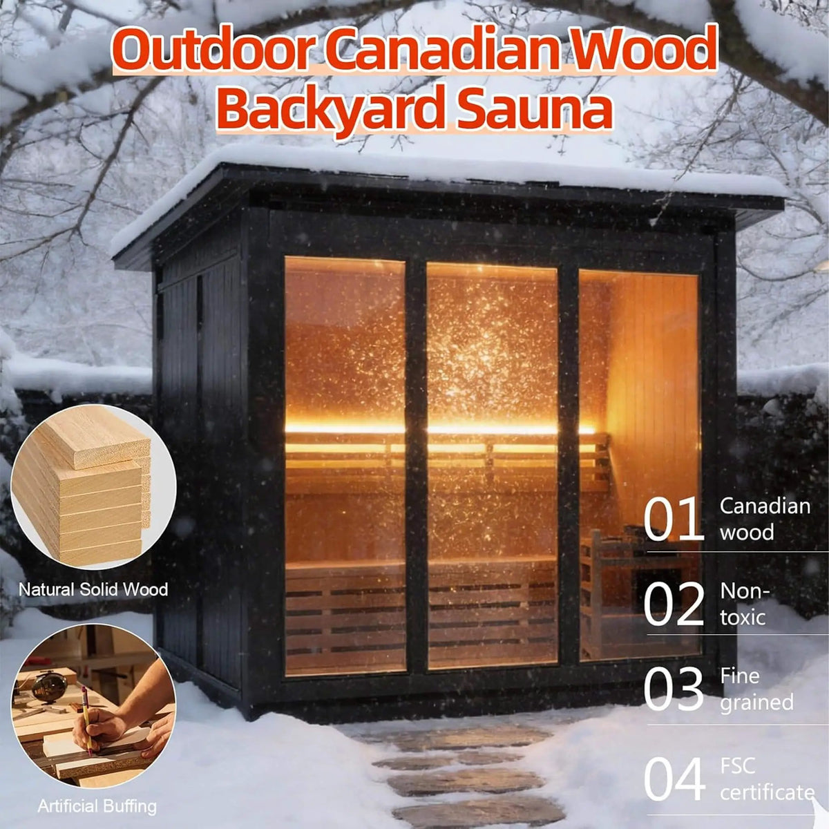 Custom 6-Person Luxury Canadian Hemlock Outdoor Steam Sauna With Heater And Stones [Made-To-Order] (SAK63821) by SAKSBY WHOLESALE