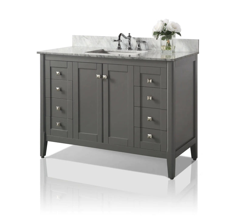 Shelton Bathroom Vanity with Sink and Carrara White Marble Top Cabinet Set by Ancerre Designs