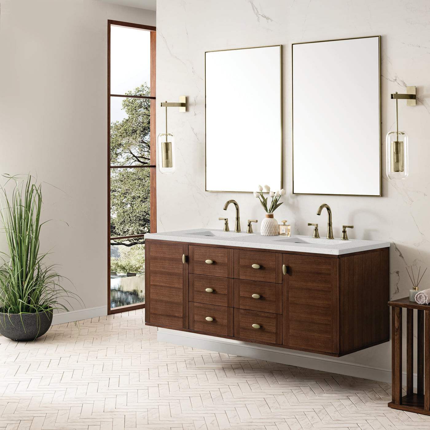 James Martin Amberly 60" Dual Mount Double Bathroom Vanity, Mid-Century Walnut, view 37