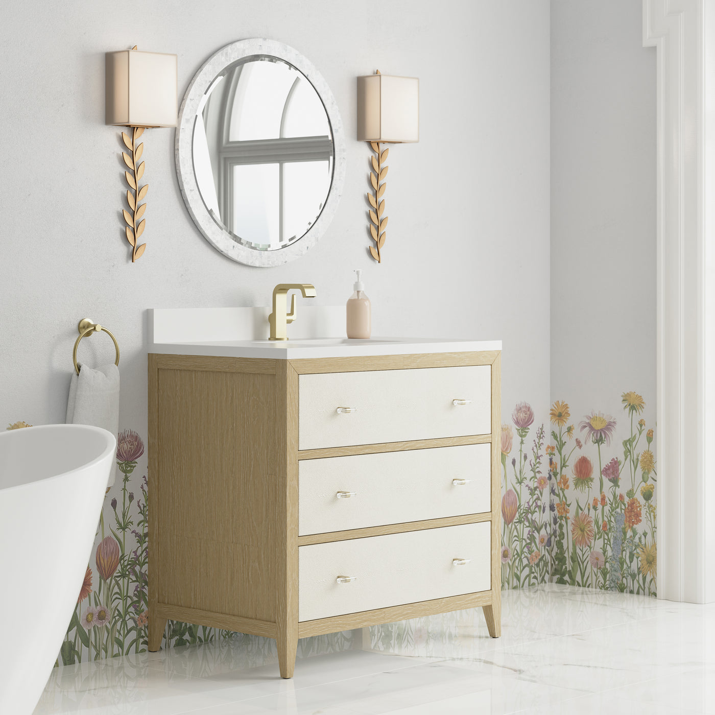 James Martin Celeste 36" Single Bathroom Vanity, Sunwashed Oak with Embossed Shagreen Drawer Fronts, view 27