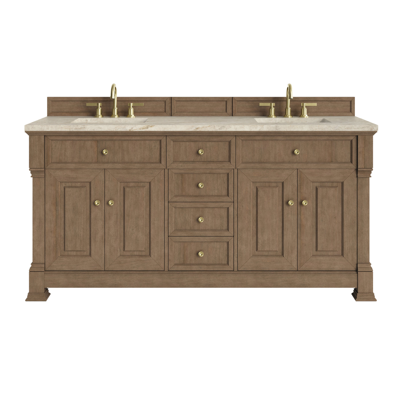 James Martin Brookfield 72" Double Bathroom Vanity, Pecan with Tajnar countertop