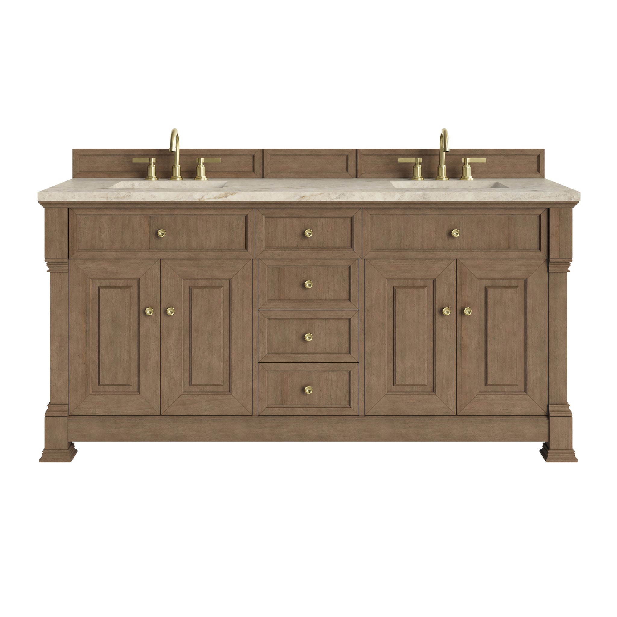 James Martin Brookfield 72" Double Bathroom Vanity, Pecan with Tajnar countertop