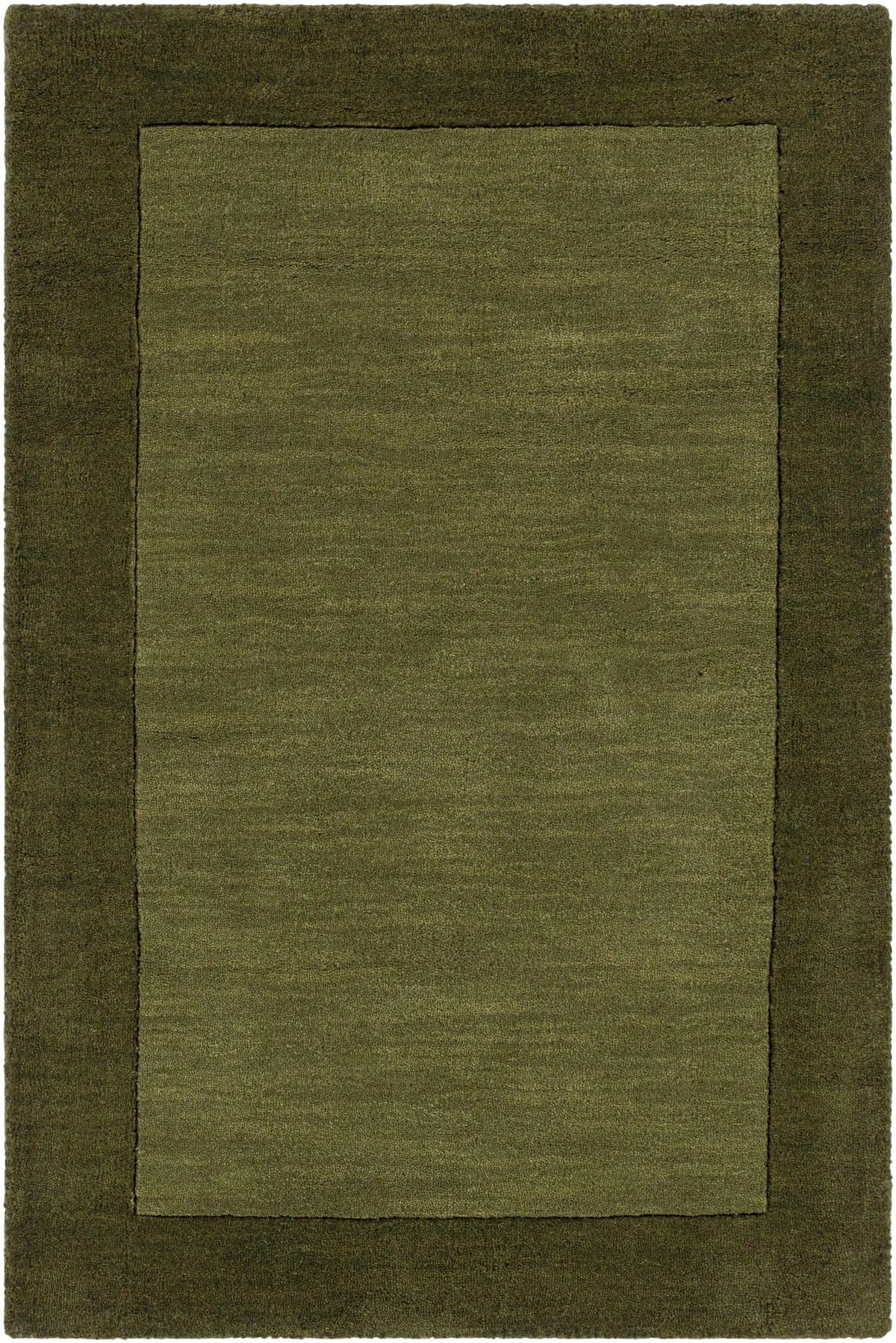 Bordered Solid Olive Green Wool Rug, photo 11 of 13