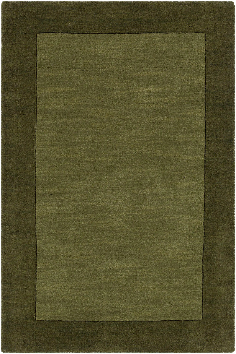 Bordered Solid Olive Green Wool Rug by Boutique Rugs