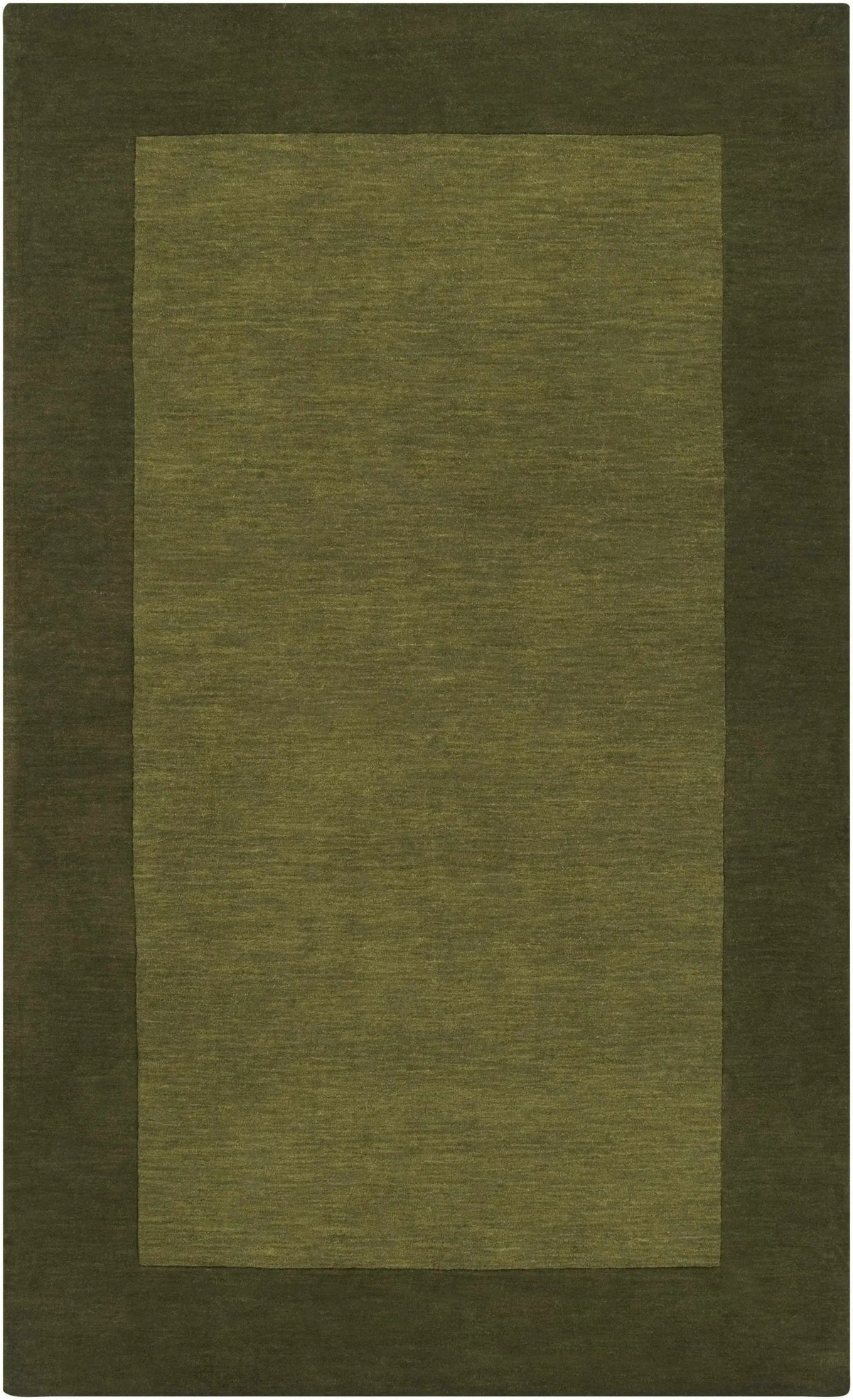 Bordered Solid Olive Green Wool Rug