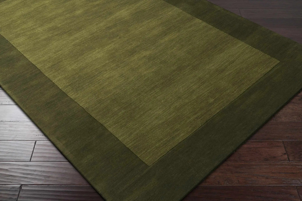 Bordered Solid Olive Green Wool Rug, photo 9 of 13