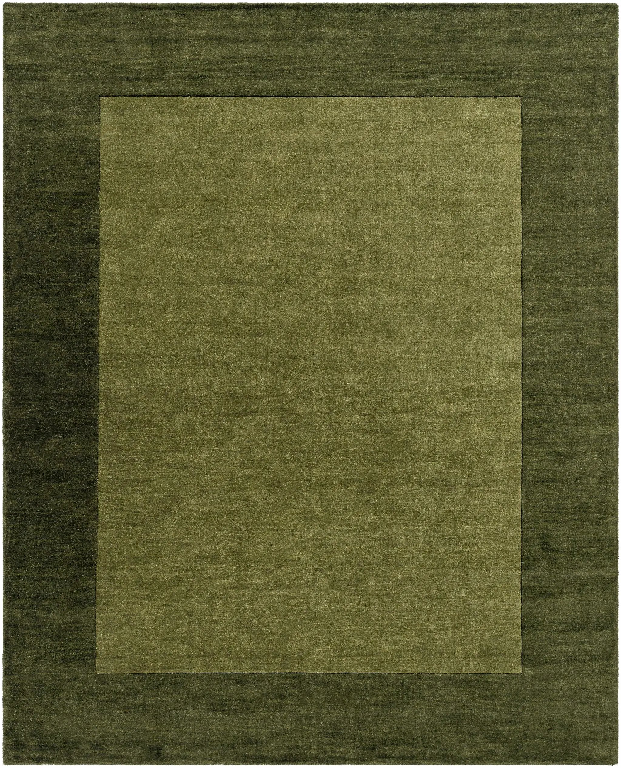 Bordered Solid Olive Green Wool Rug by Boutique Rugs