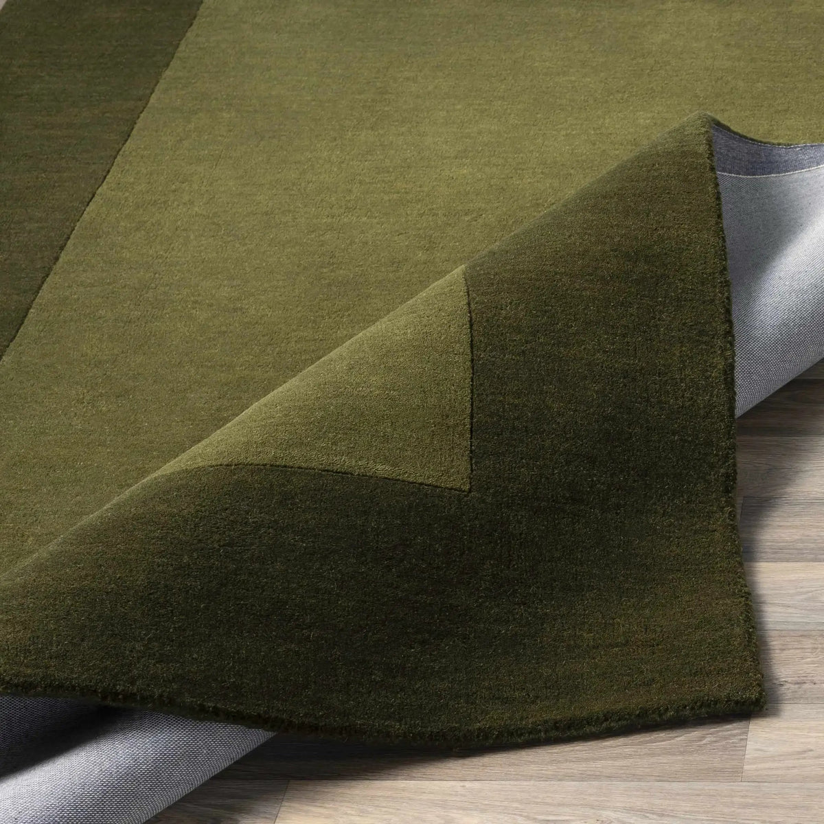 Bordered Solid Olive Green Wool Rug, photo 4 of 13
