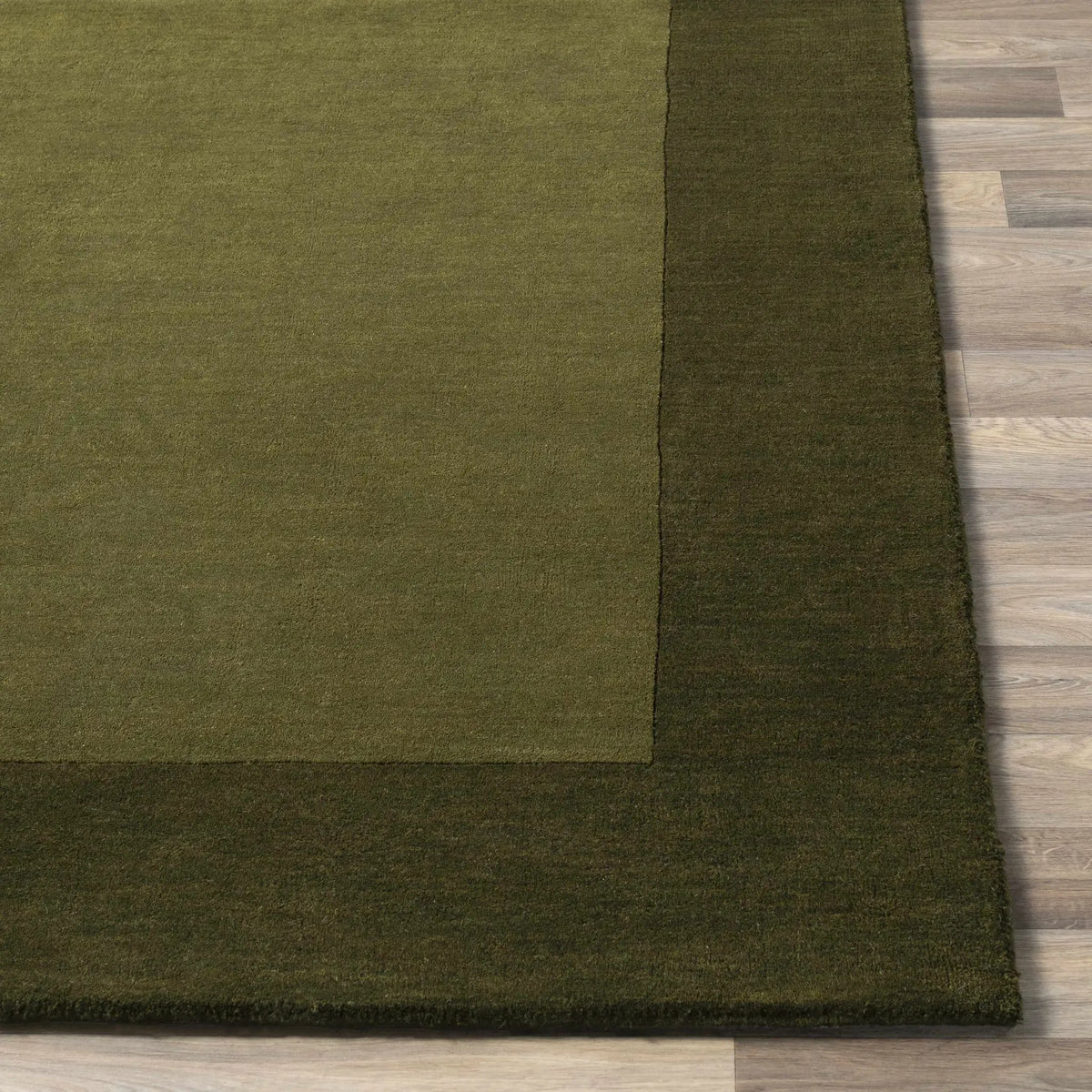 Bordered Solid Olive Green Wool Rug, photo 3 of 13
