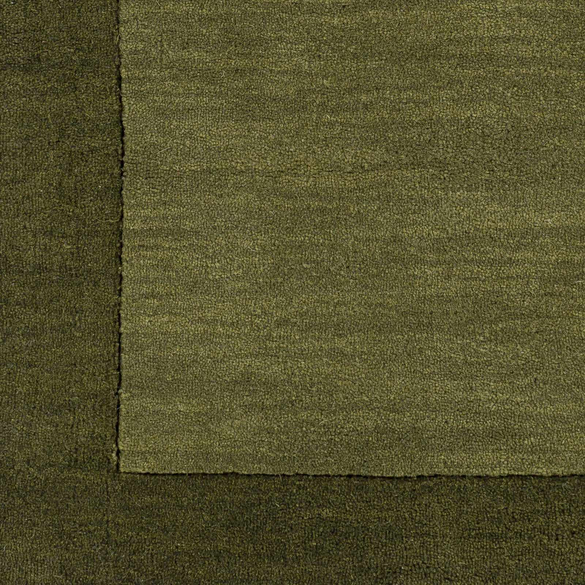 Bordered Solid Olive Green Wool Rug, sample swatch
