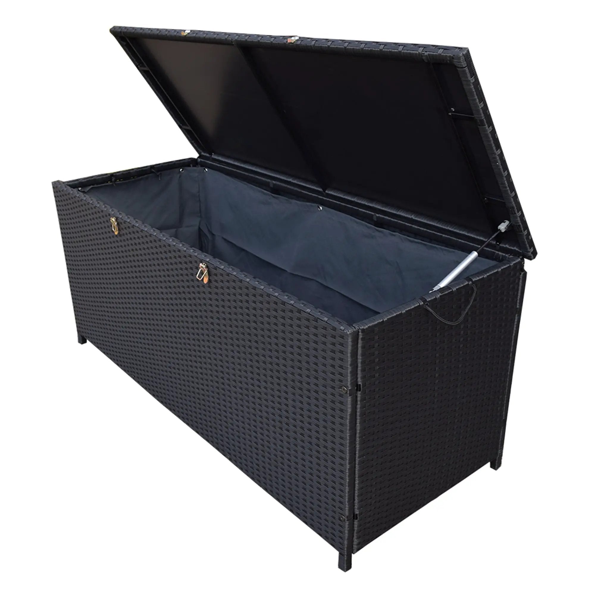 Black Wicker Patio Deck Box with 113 Gallon Storage and Metal Frame by Sharicks