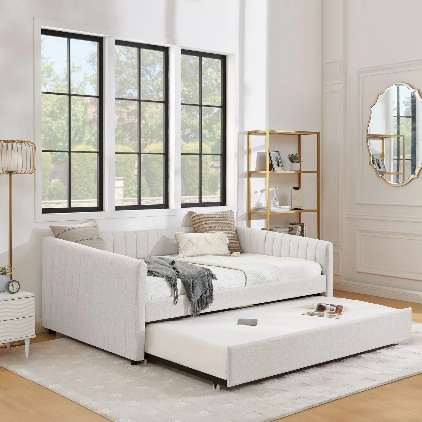 Upholstered Daybed With Trundle With Vertical Stripes by Unique Piece Furniture