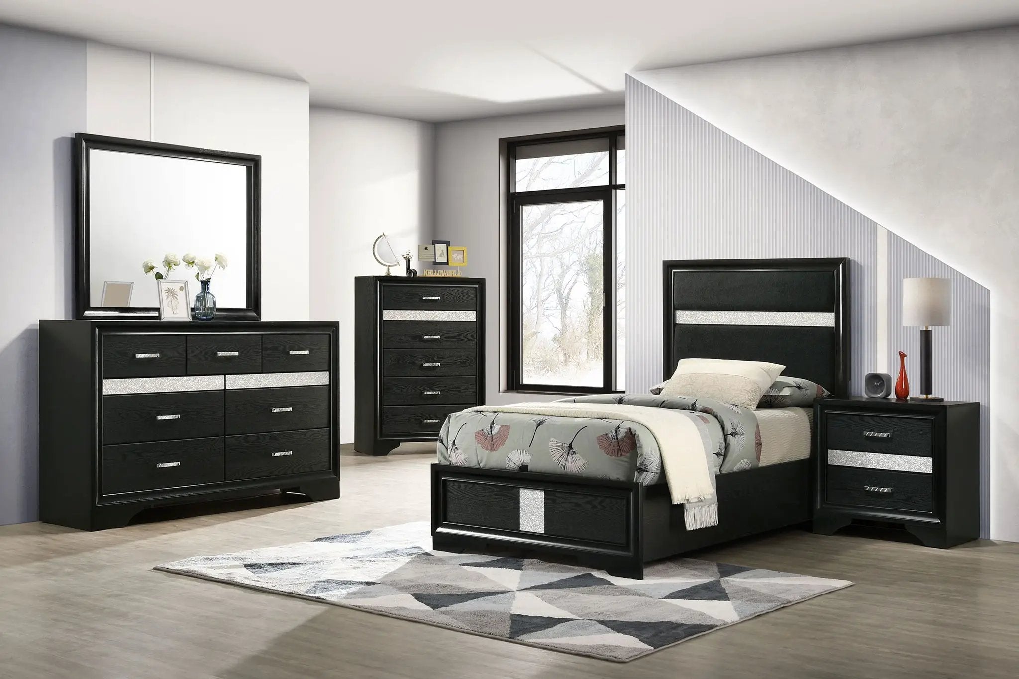 Miranda 54-inch Upholstered Twin Panel Bed Black by Unique Piece Furniture
