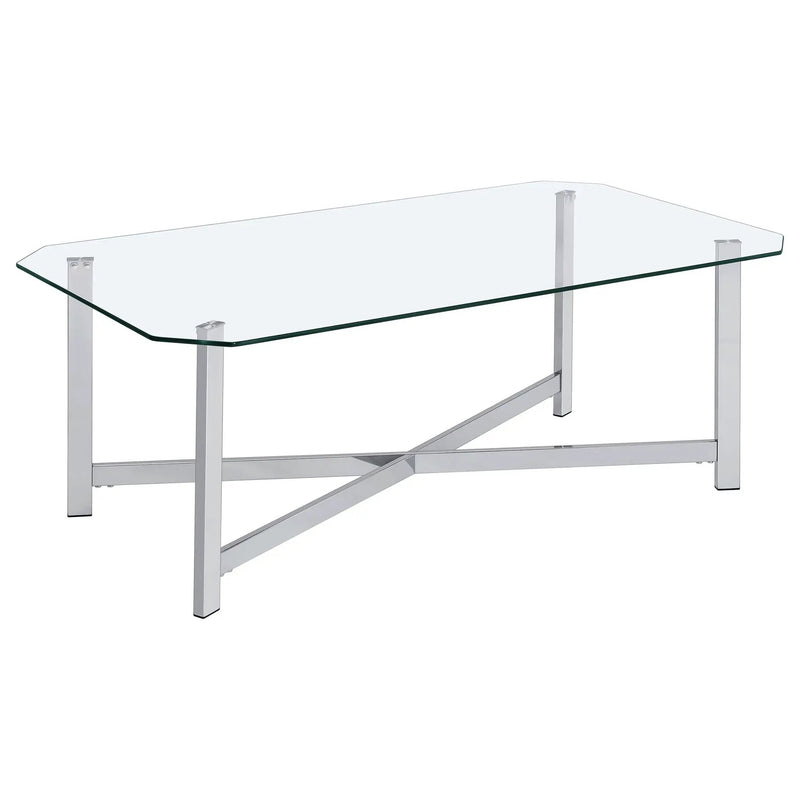Cronin Rectangular Tempered Glass Top Cocktail Coffee Table Chrome by Unique Piece Furniture