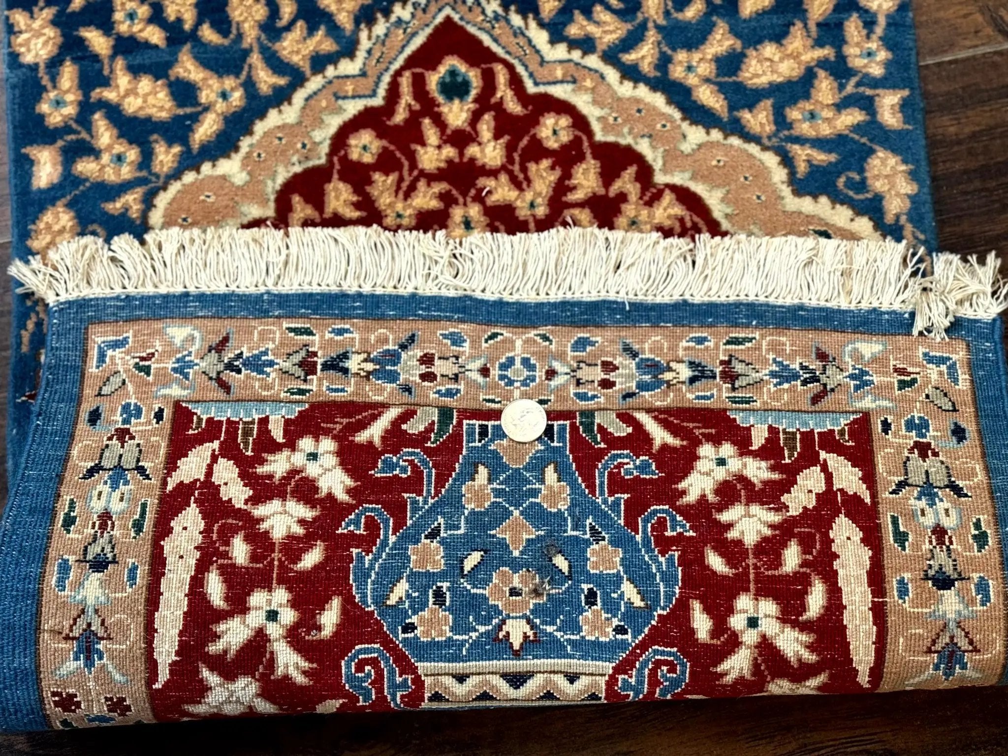 Small Persian Nain Rug, Persian Vase Tree of Life Design, Red and Blue, Very Fine 260 KPSI, Wool and Silk Highlights by Jewel Rugs