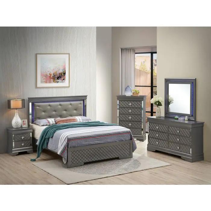 Bed With LED Light Accents Headboard by Unique Piece Furniture