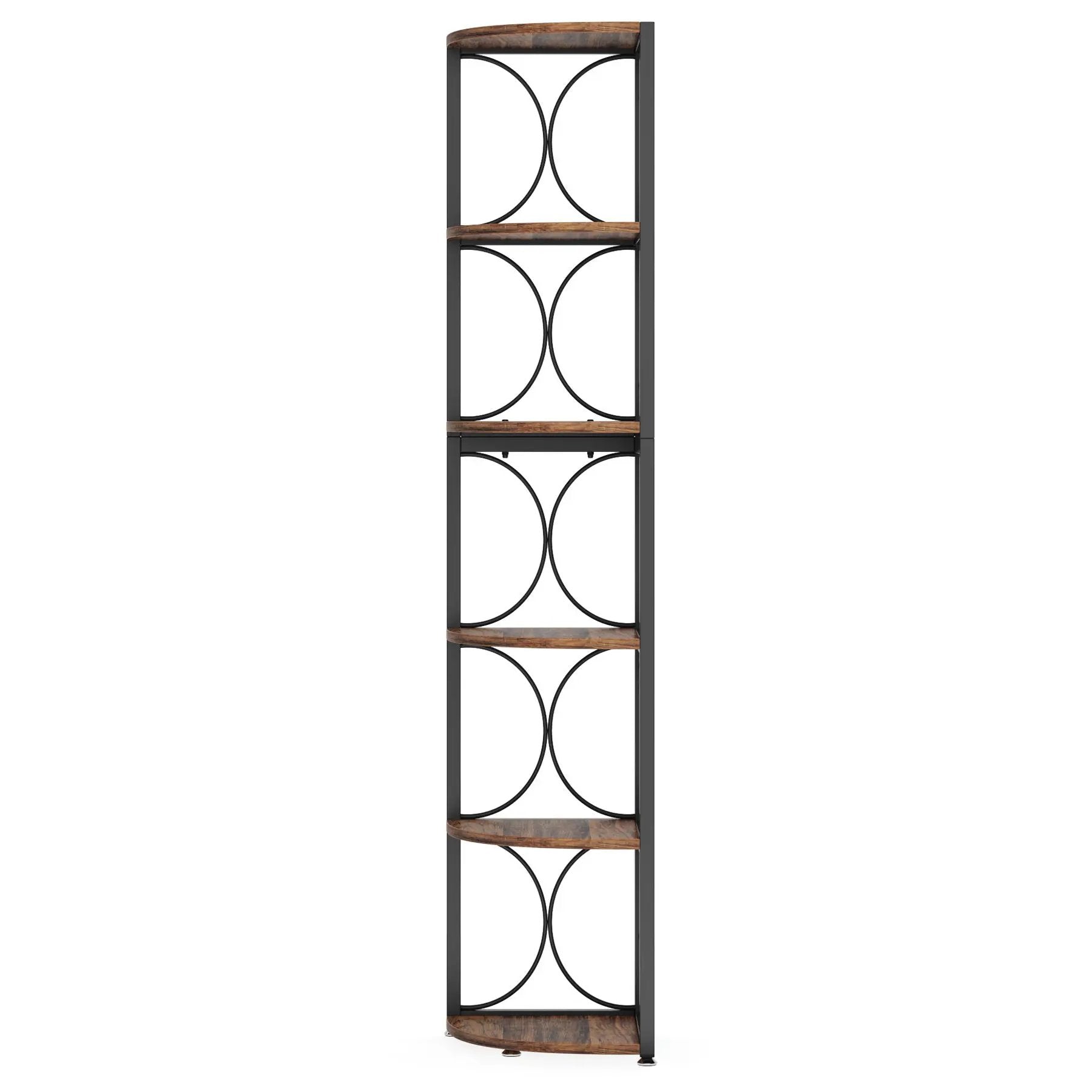Tall 6 Tier Corner Bookshelf Storage Rack For Living Room - Rustic Brown by HouseOfZazla