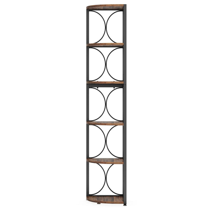 Tall 6 Tier Corner Bookshelf Storage Rack For Living Room - Rustic Brown by HouseOfZazla