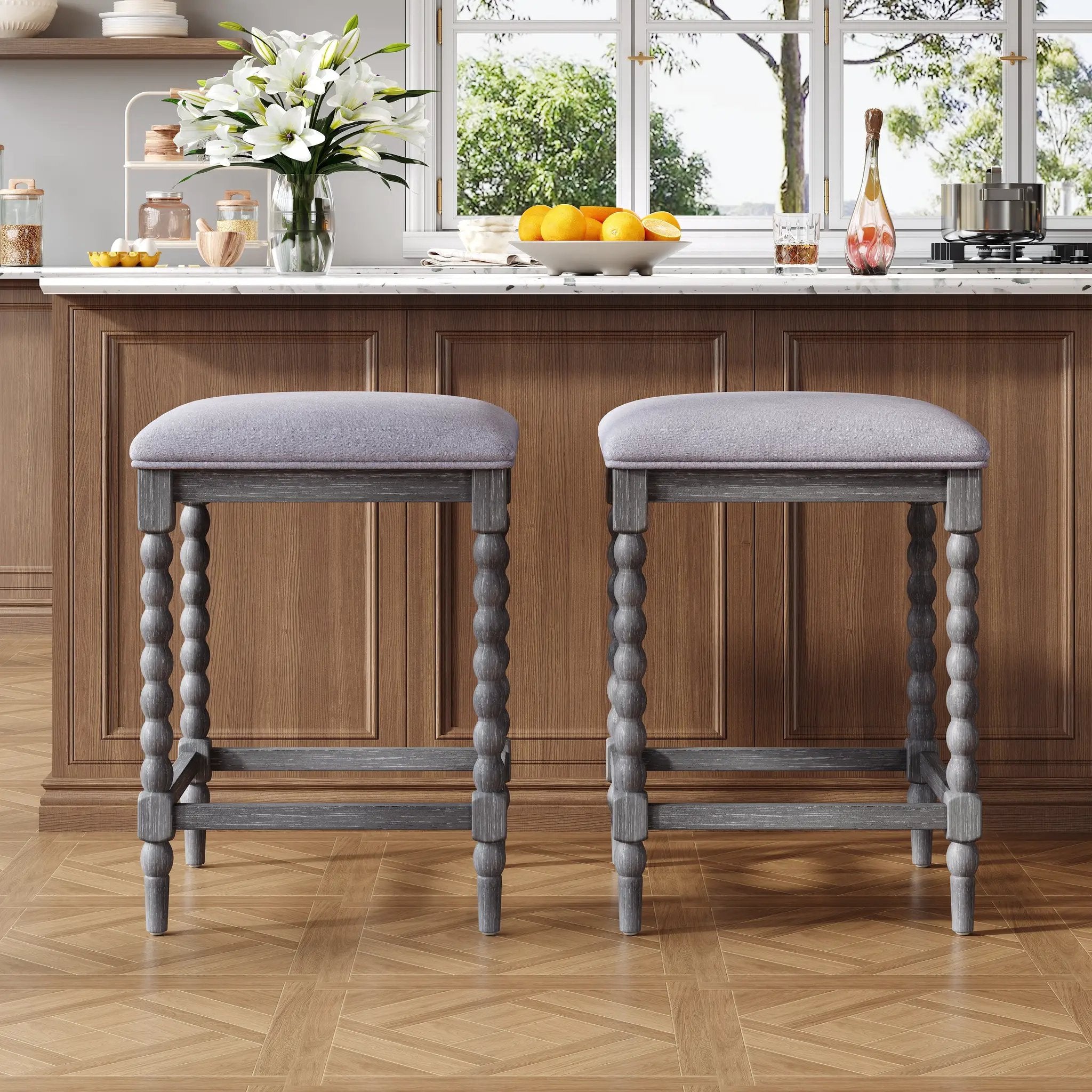 26" Counter Stools - Set of 2 with Upholstered Seat by HouseOfZazla