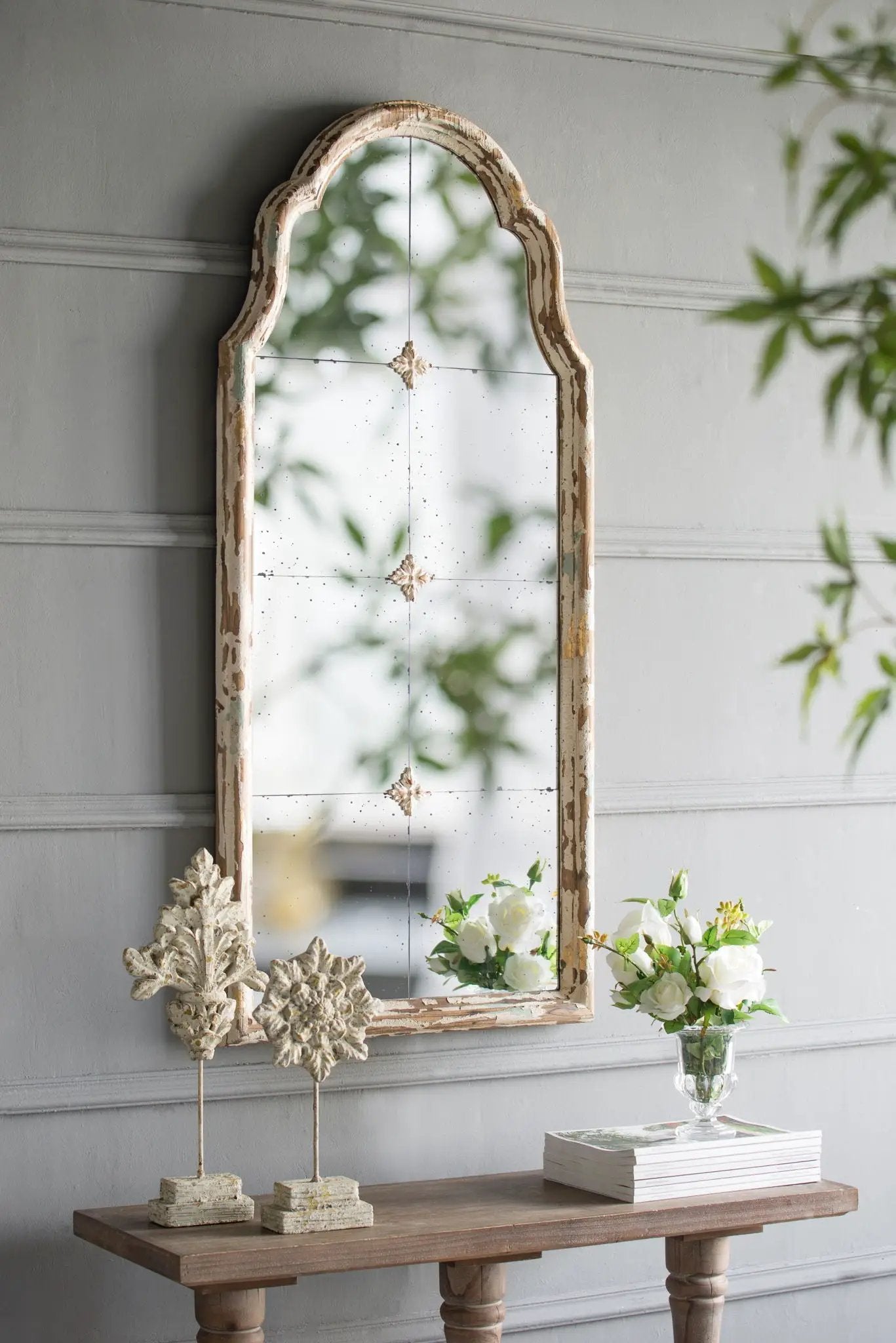 Large & Framed Wall Mirror, Arched Mirror With Decorative Window Look For Living Room - Cream by HouseOfZazla
