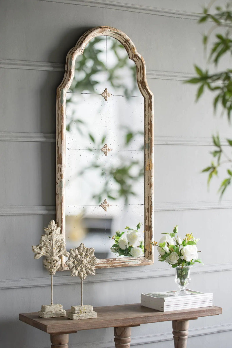 Large & Framed Wall Mirror, Arched Mirror With Decorative Window Look For Living Room - Cream by HouseOfZazla