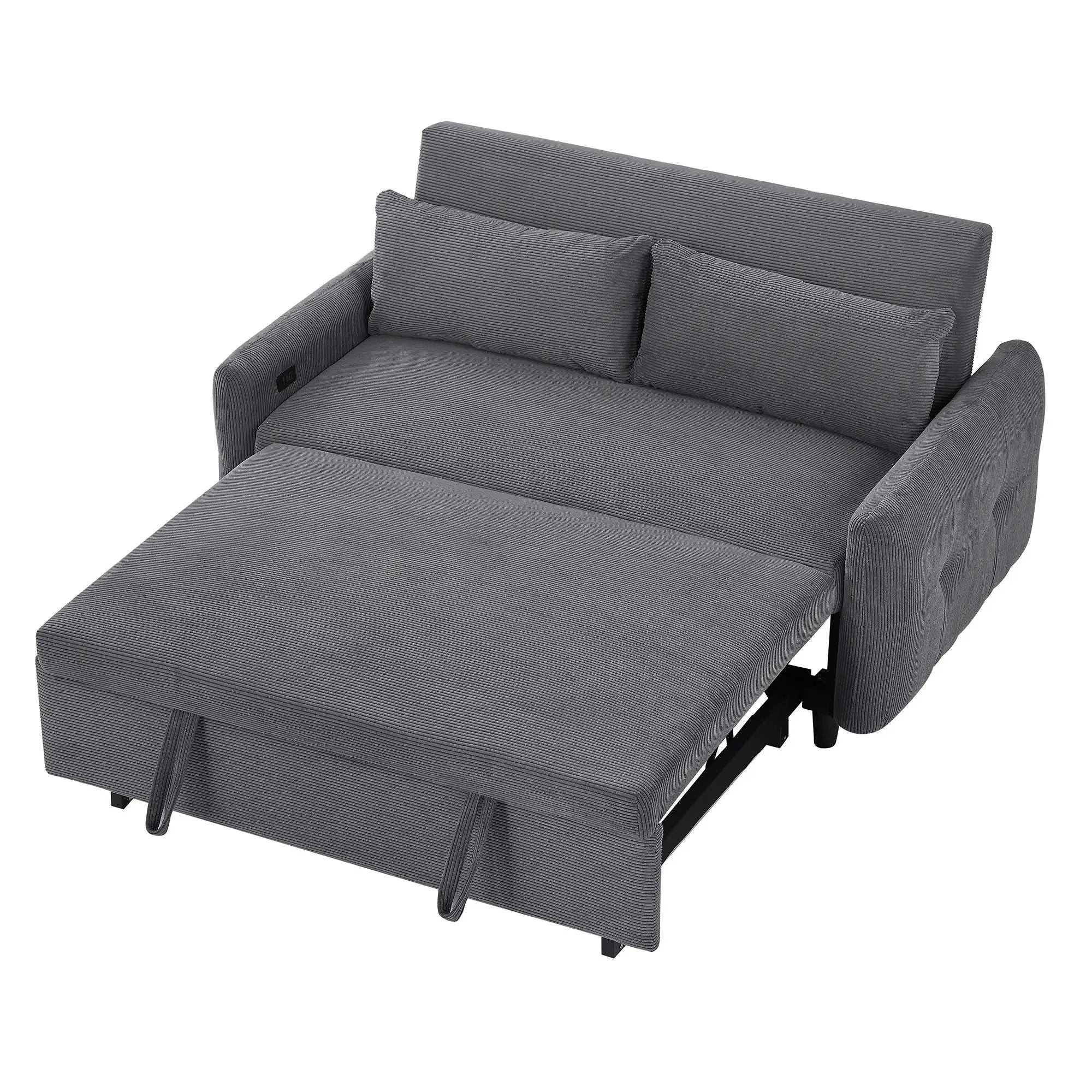 Pull-Out 2 Seat Modern Sleeper Sofa With 2 Throw Pillows And USB Ports by HouseOfZazla