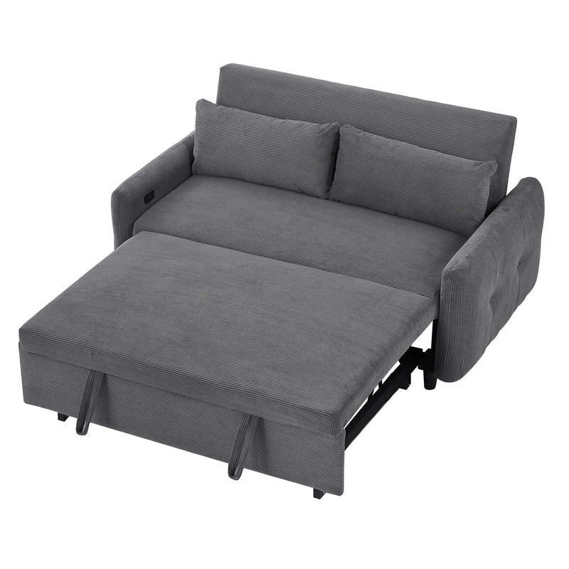 Pull-Out 2 Seat Modern Sleeper Sofa With 2 Throw Pillows And USB Ports by HouseOfZazla
