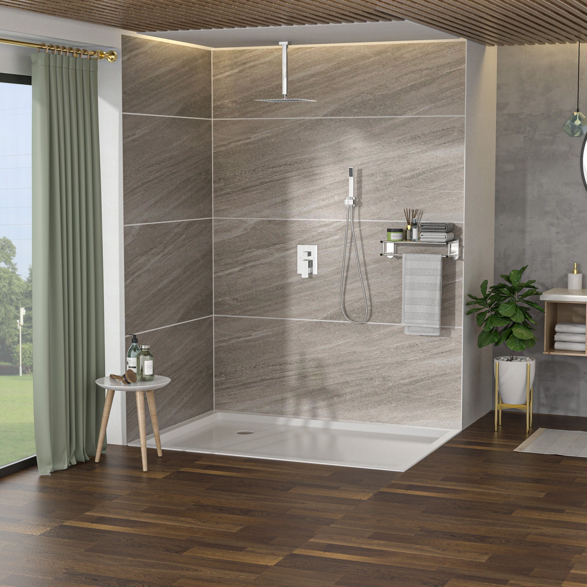 Modern Dual Shower Head System With 16" Ceiling Mount Finish, Stainless Steel And Brass by HouseOfZazla