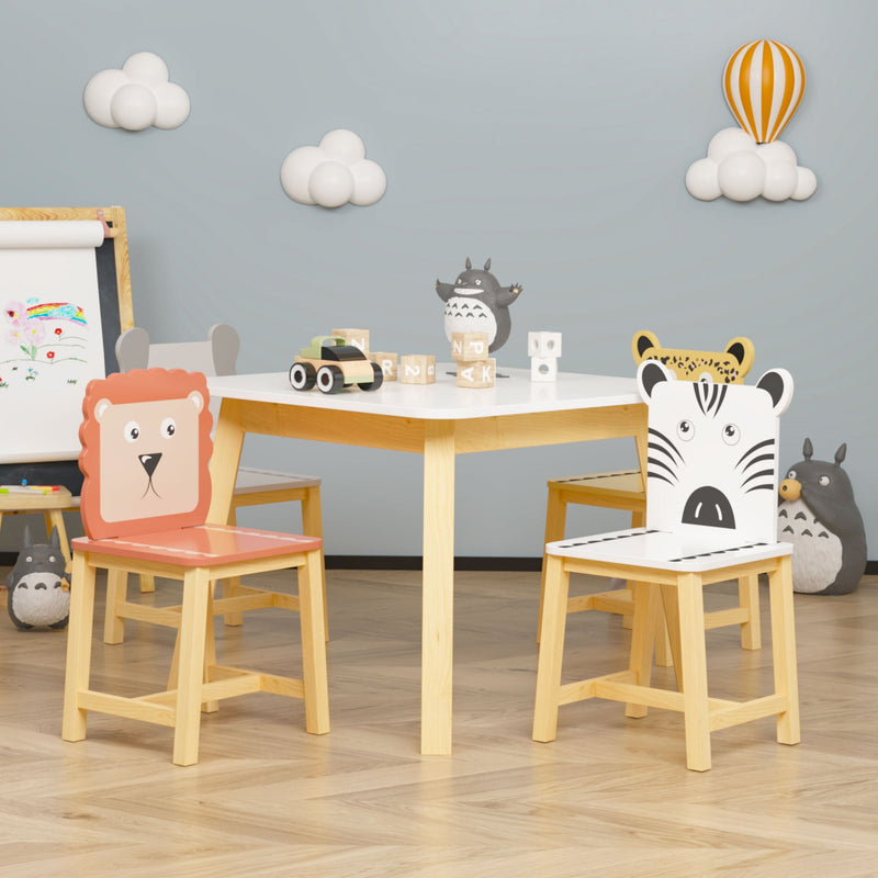 Kids Table And Chair Set With Cartoon Animals Design - White by HouseOfZazla
