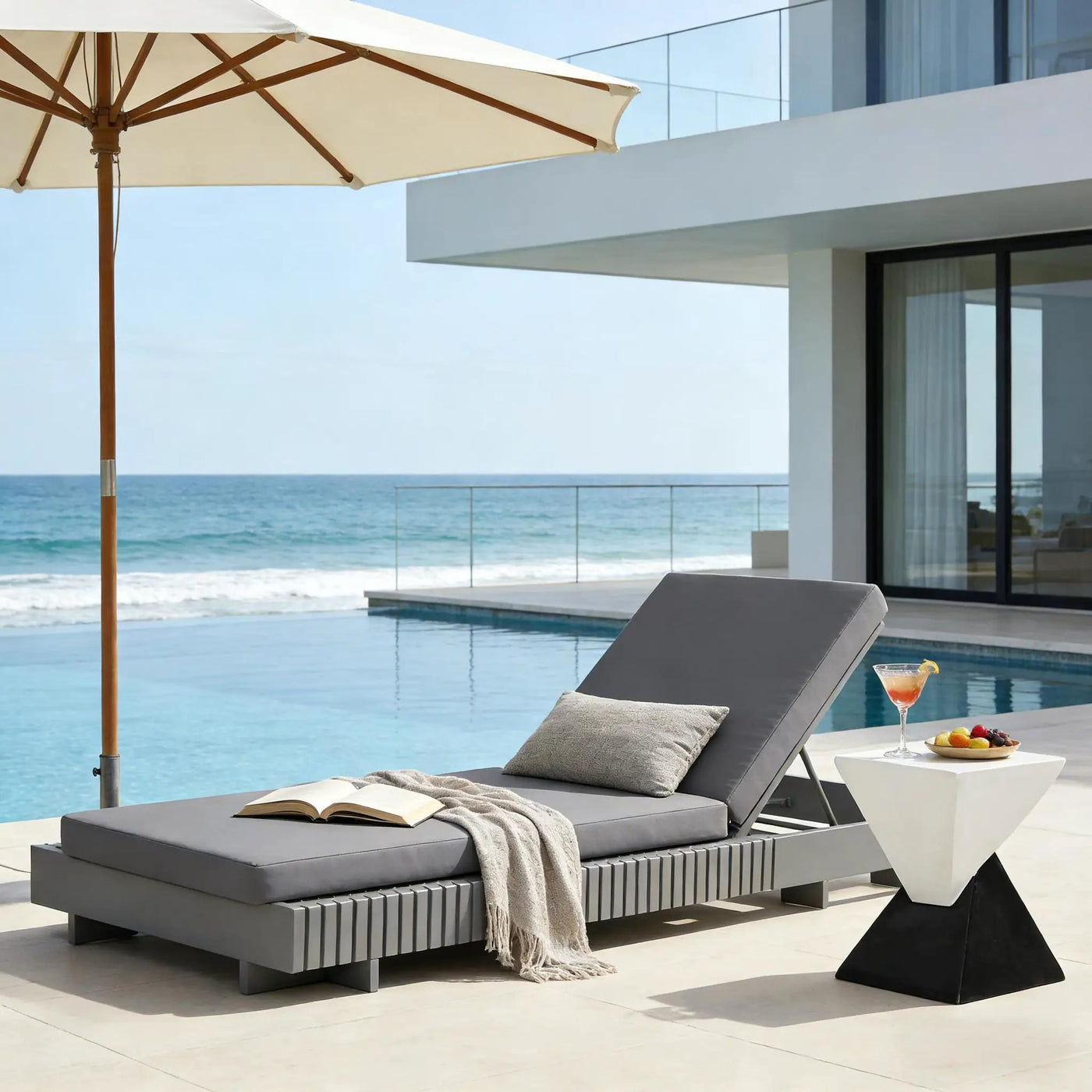 Dark Acacia Wood Chaise Lounge by HouseOfZazla