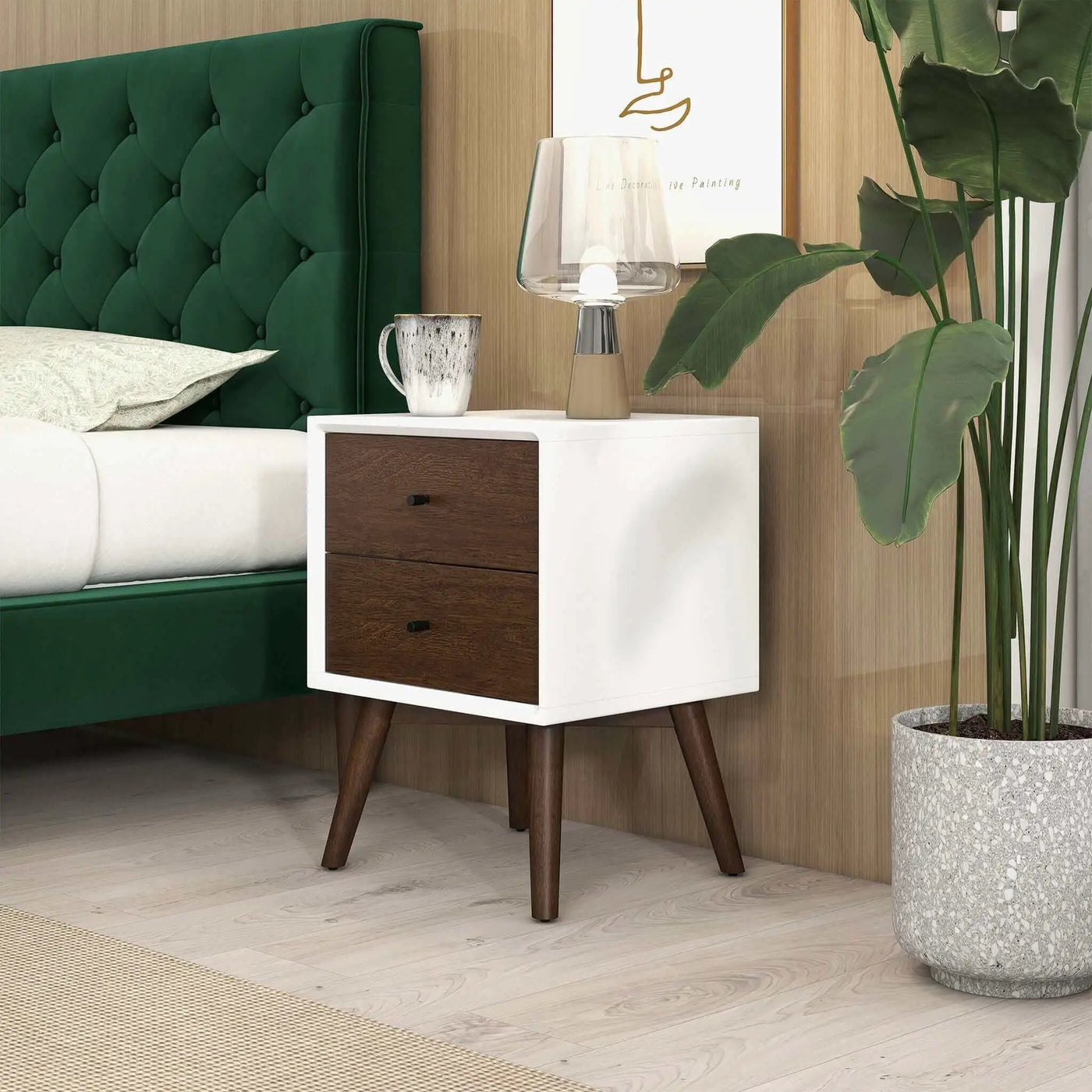 Caroline - Mid-Century Modern Style Night Stand 2 Drawer by HouseOfZazla
