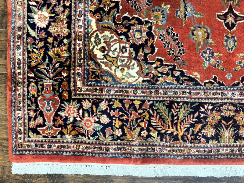 Indo Persian Rug 7x10, Vintage Handmade Wool Carpet, Floral Medallion Traditional Rug, Red and Midnight Blue by Jewel Rugs