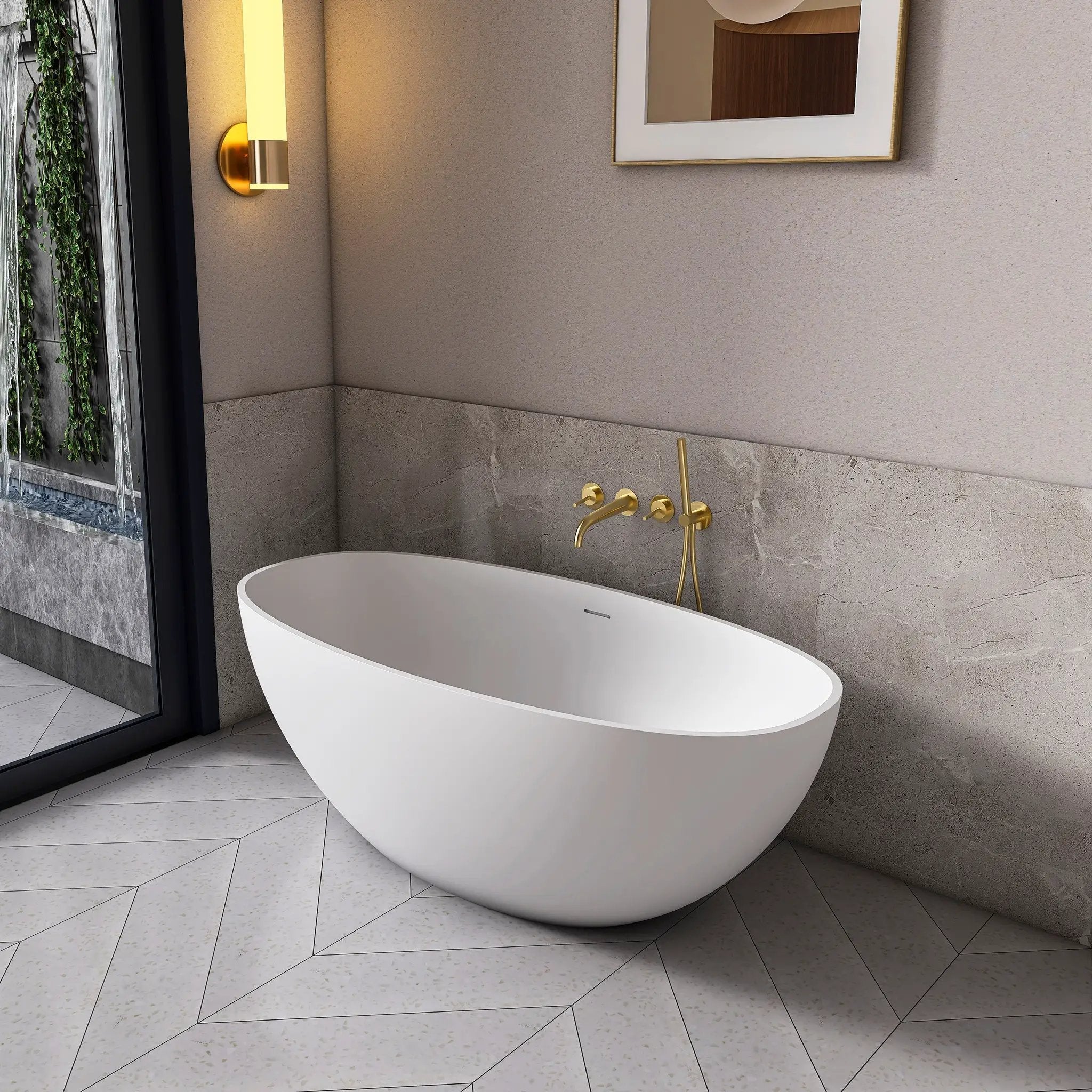 61 Inch Small Size Artificial Stone Solid Surface Freestanding Bathroom Bathtub by HouseOfZazla