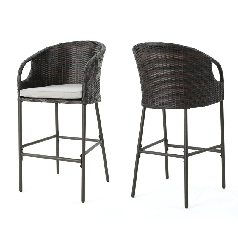 Outdoor 31" Rattan Barstools With Waterproof Cushions (Set of 2) - Multi Brown by HouseOfZazla