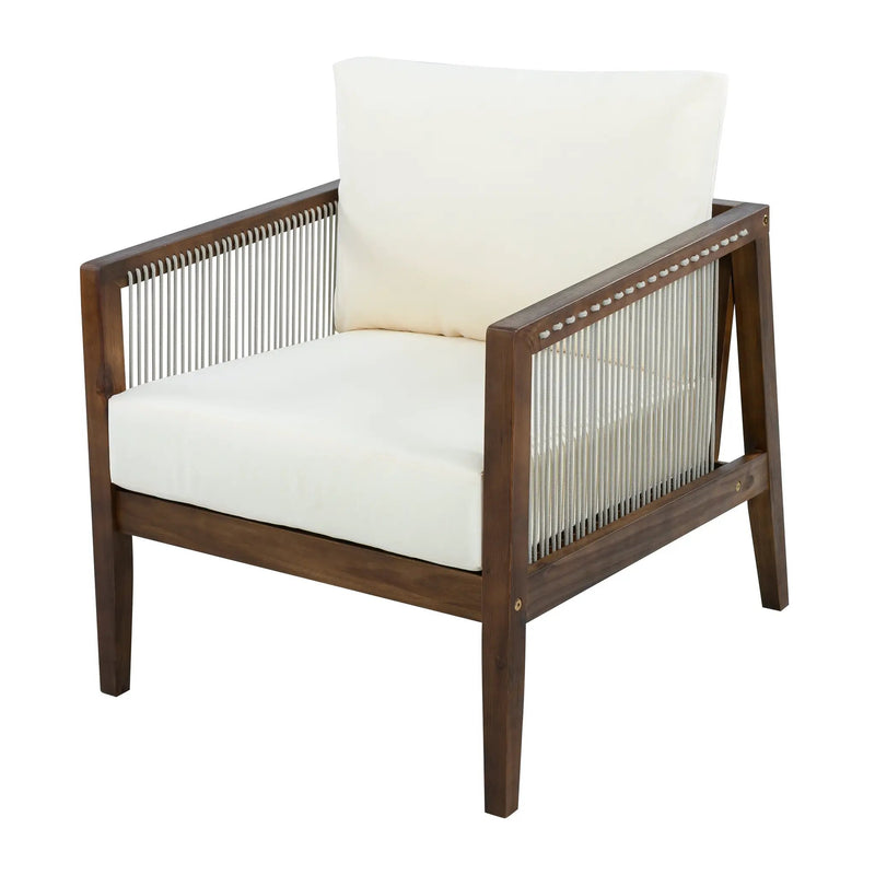 Outdoor Club Chair, Acacia Wood Frame with Rope Back, Water-Repellent by HouseOfZazla