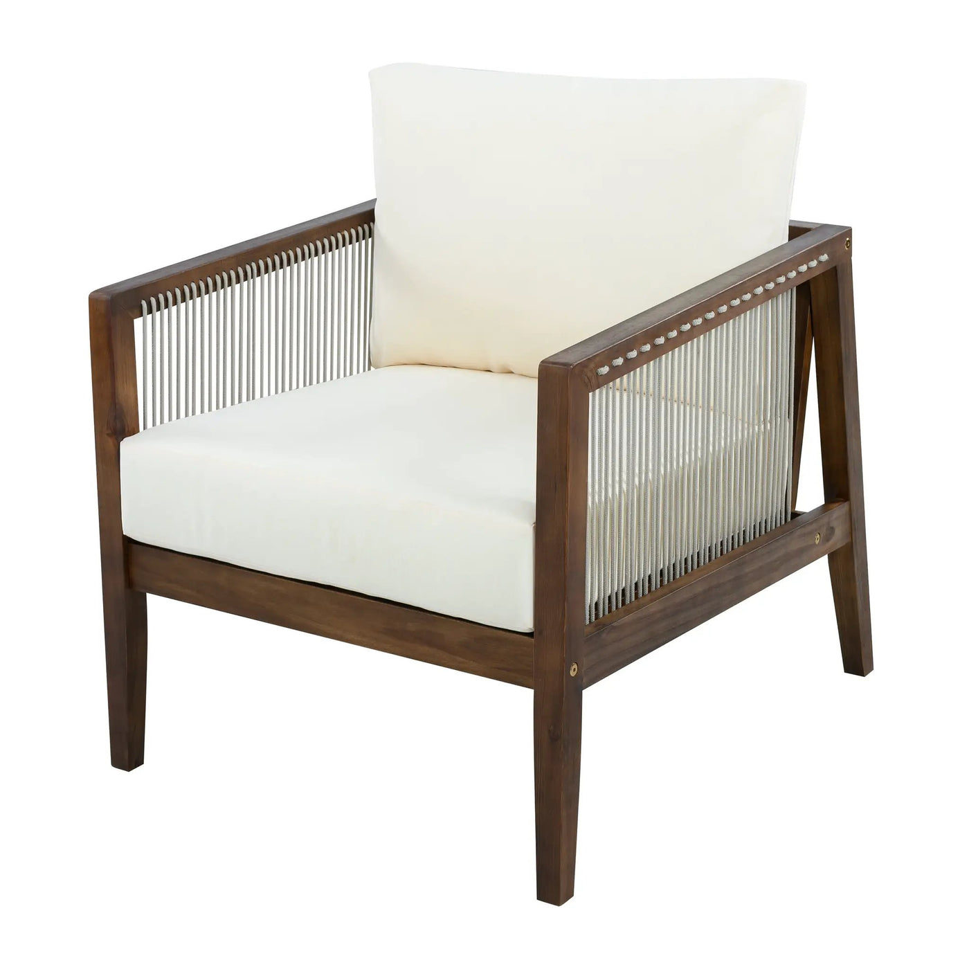Outdoor Club Chairs (Set of 2), Acacia Wood Frame with Rope Back, Water-Repellent by HouseOfZazla