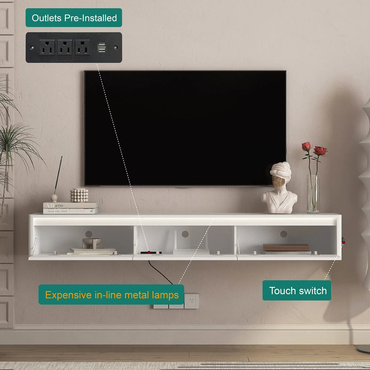 Floating TV Stand with LED Lights & Power Outlet by HouseOfZazla
