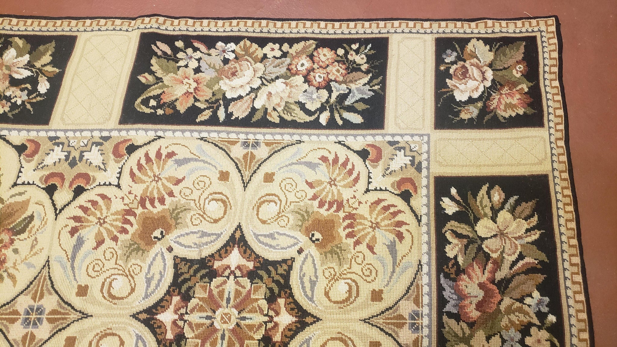 Needlepoint Rug 8x10ft Allover European Design Flowers 100% Wool Hand Knotted Aubusson Area Rug Brand New Flatweave Needle Point Carpet Chic by Jewel Rugs