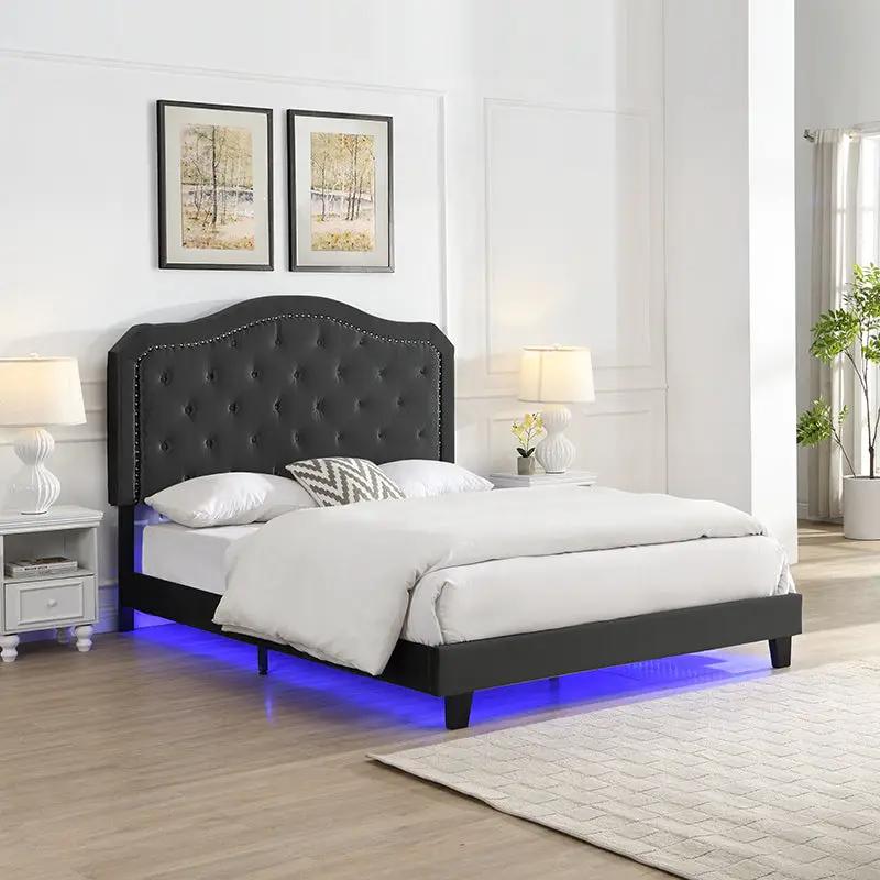 Queen Upholstered Bed Button Tufted with Curve Design by HouseOfZazla