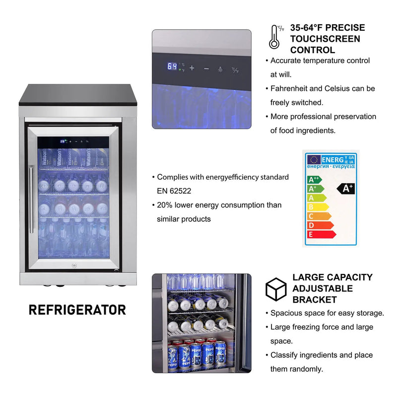 85.2" 4+1 Burner 71500 BTU Silver Outdoor Kitchen Island Grill + Sink + Refrigerator by Chery Industrial