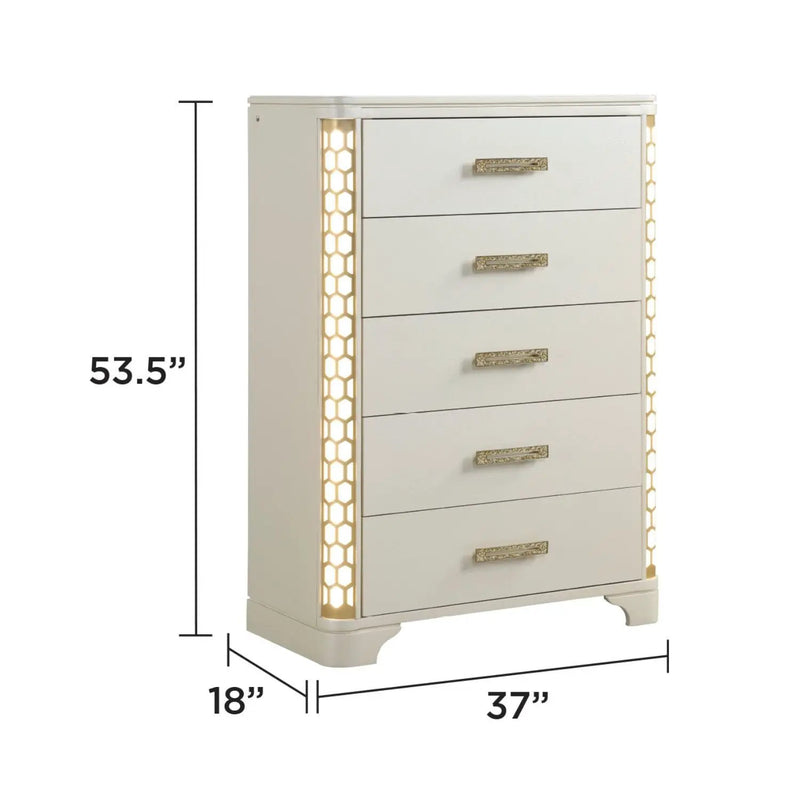 Jasmine - 5 Drawer Chest With Side LED Lightning - Beige by HouseOfZazla